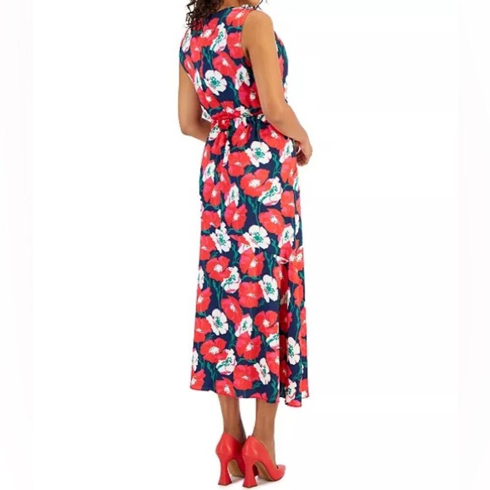 Sam Edelman Women's Poppy Floral V-Neck Chiffon A-Line Dress Coral Multi NWT - Picture 4 of 9